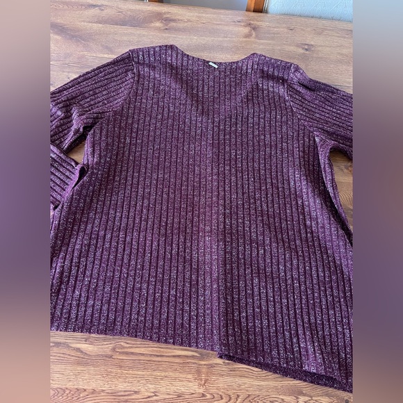 Womens Plus Size Calvin Klein Purple Metallic Ribbed V-Neck Tunic Top - Picture 8 of 11